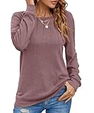 YSYOKOW Women Long Sleeve Shirts Casual Tops Dressy Blouses Fashion Pleated Tunic(Mauve, Medium)