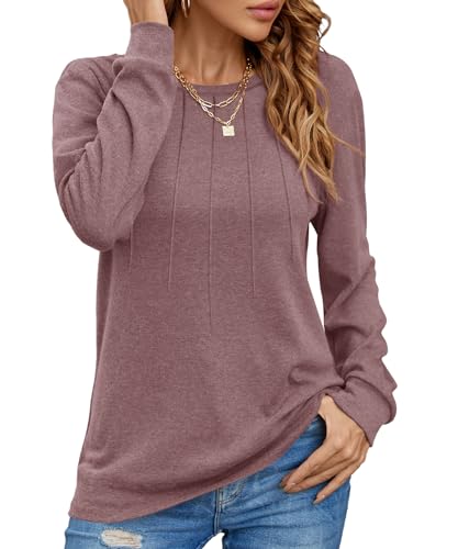 Women Long Sleeve Shirts Casual Tops Dressy Blouses Fashion Pleated Tunic