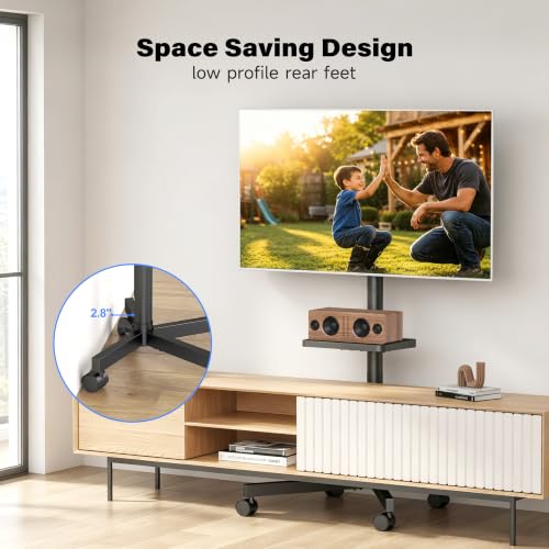 Image of XINLEI Mobile TV Stand on Wheels with Shelf Rolling for 21-65 Inch TV