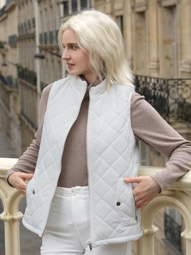 fuinloth Damen Weste, Herbst Leichte Steppweste Westen Ärmellos Jacke Kurz Vest Gilet Weiß L