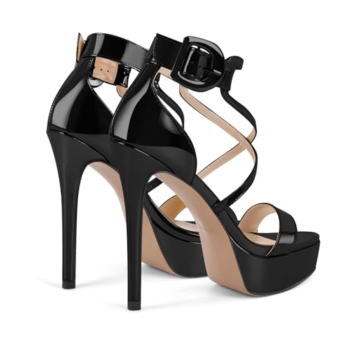 Image of Platform Stiletto High Heels for Women, Round Open Toe Ankle Strap Sexy Heeled Sandals for Wedding Party Dress