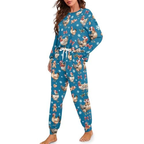 Image of Women's 2 Piece Printed Pajama Set Long Sleeve Sleepwear Set with Long Pants Casual Lounge Sets with Pocket