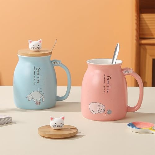 Image of Coffee Mug, Gift for Woman, Birthday Present for Girlfriend, Present for Wife Birthday, Mugs for Present, Holi Gifts, Panda Mug with Lid & Spoon (Pink Good Time)