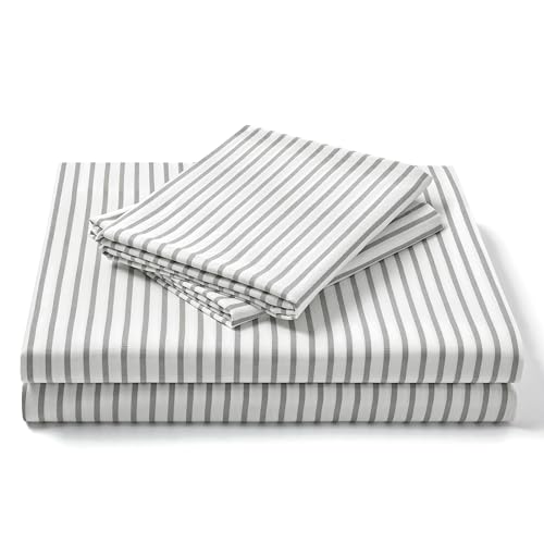 Image of FreshCulture Full Size Bed Sheets - Ultra Soft Striped Sheets - Brushed Microfiber - Deep Pockets up to 16 inch - Easy Care - Hotel Luxury 4 Piece Striped Sheets Full, Stripe Grey