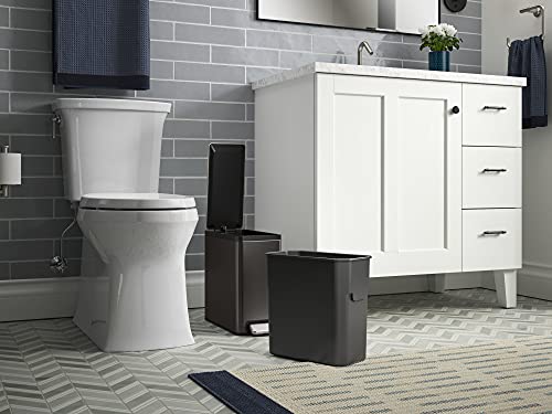 Kohler Bathroom, 2.5 Gallon Small Trash Can With Quiet-Close Lid And Hand Free Foot Pedal, Black Stainless Steel #TOP4