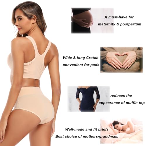 image for Molasus Women's Soft Cotton Underwear Briefs High Waisted Postpartum P