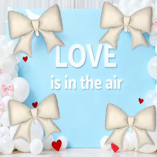 Image of 4Pcs Giant Bow Balloons, 97.5cm /38in Big Elegant Coquette Theme Balloons for Birthday Wedding Engagement & Party Large Decorations Bridal & Bachelorette Supplies (Cream)
