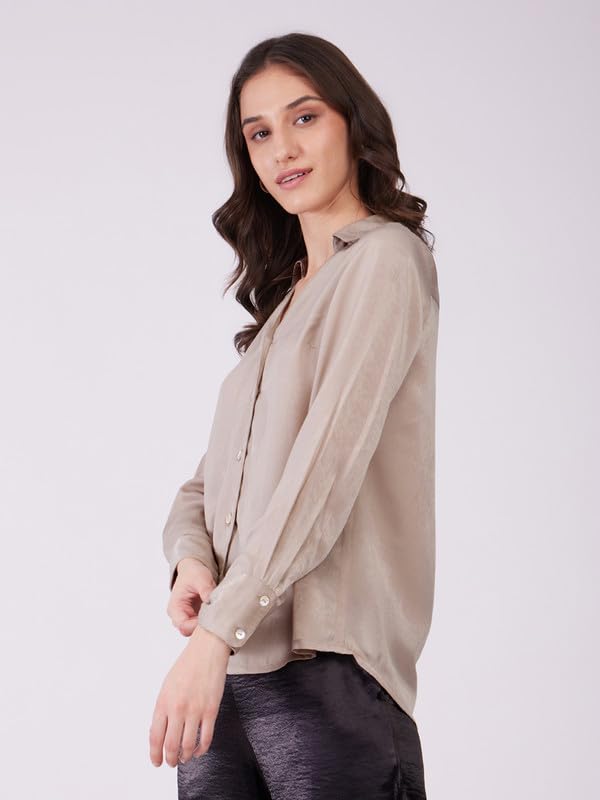 Image of FableStreet Women Shirts | Comfort Fit Spread Collar | Premium Satin Fabric for Formal, Business Casual
