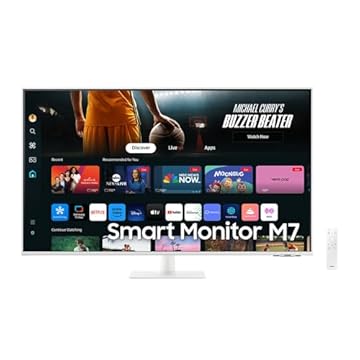 Samsung Smart Monitor M7 43" 2024 4K, Tela Plana, Painel VA, 60Hz, 4ms, HDR10, HDMI, USB, USB-c, Speaker, Tizen™, Smart Hub, Gaming Hub Branco