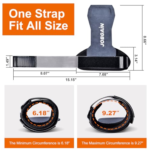 JOBGAIN Weight Lifting Wrist Strap, Double Layer Leather Wrist Strap for Deadlift and Powerlifting, Adjustable Neoprene Padded Wrist Wraps, for Men & Women, 1 Pair, Grey