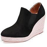 LarDorLin Plataforma Tacón de Cuña Alpargata Mujer Botas Cortas Oficina Loafer Puntiagudo Comodo Moda Botín Heel Negro Talla 34 EU