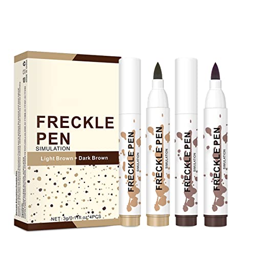 Sommersprossen-Stift, Ksndurn 4-teiliges dunkelbraunes und hellbraunes Sommersprossen-Make-up-Stift-Set - natürliches müheloses Sunkissed-Make-up Cover