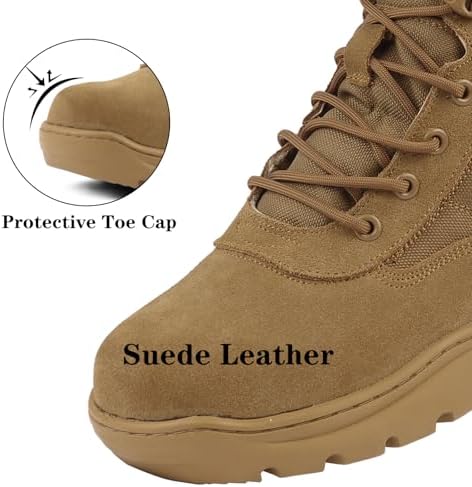 LUDEY Heren Militaire Laarzen Tactische Laarzen Anti-Slip Wandelschoenen Comfortabele Werkschoenen Combat Laarzen Enkel Lopende Schoenen Politie Laarzen Berg Laarzen Beige 43EU