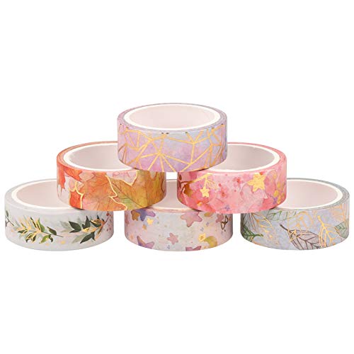 Veraing 6 Rollen Washi Tape, Masking Tape Dekoratives Klebeband Goldene Foliendruck DIY Papier Tape für DIY Bastler, Verschönert Journals, Planer, Karten und Scrapbooking