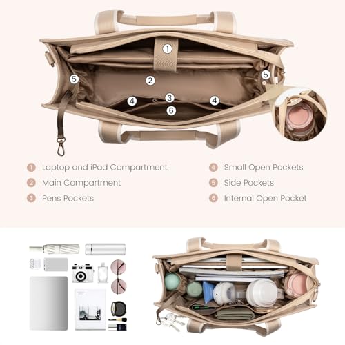 LOVEVOOK Laptop Bag for Women 15.6 Inch Laptop Tote Bag Waterproof Leather Work Bag 2PCs Vintage Computer Briefcase,Office Gifts for Women4