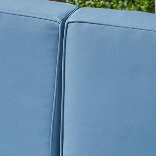 Great Deal Furniture Dawson Outdoor Sectional Sofa Set With Coffee Table - 4-Piece 3-Seater - Acacia Wood - Outdoor Cushions - Teak And Blue #TOP4