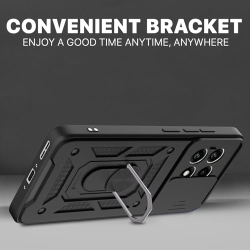 Image of Amazon Basics TPU Back Cover for OnePlus 13R 5G|360 Protection Case|Sliding Camera Sheild Cover & Ring Holder Stand Back Cover|D10 Tough Armor Bumper Case (Black)