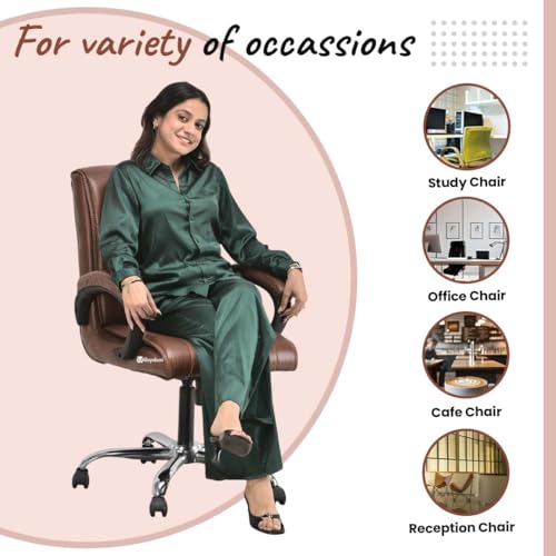 Image of GOYALSON Comfortable Revolving Chair for Director Principal Manager Office with arm Rest with Wheels and Cushioned seat Back (2, Brown, Heavy 1)