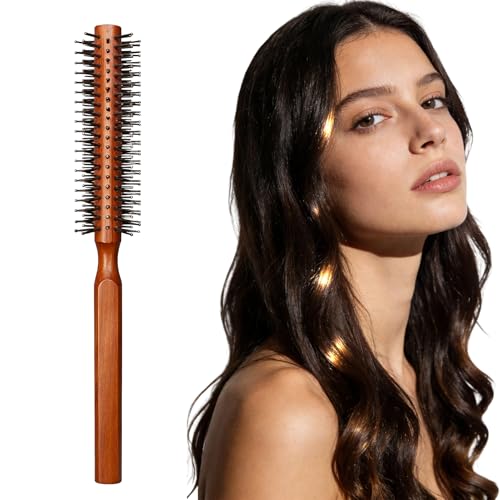 VBK Brosse à Cheveux Ronde, Poils Nylon Doux Manche en Bois, Résistant à la Chaleur pour Séchage Frange, Usage Domestique Voyages Quotidien