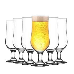 LAV 12x Clear 385ml Nevakar Craft Beer Glasses – Small Tulip Shaped Lager Ale Cider Drinking Half Pint Glass Goblet Cup Set with Stem