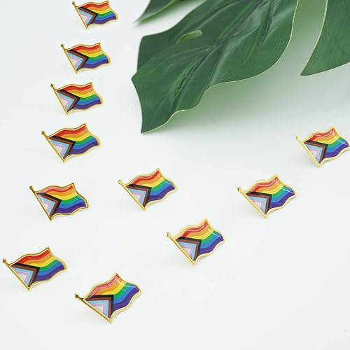 Image of 12 /25 /50 /100 /200 Pcs Progress Pride Pins Decorations LGBTQ Pins Accessories Pride Decor Bulk Stuff Rainbow Pins Gay Enamel Lapel Pin Progress Pride Month Decorations Gift for Parade Party, Flag