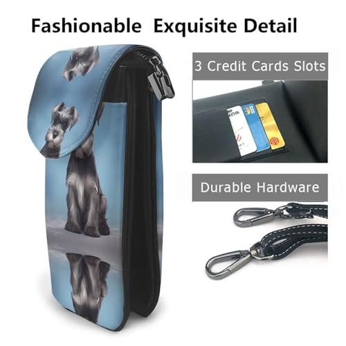 adorable schnauzer Prints Leather Crossbody Flap Phone Bag - Versatile Gift for Women Walking, Camping, Shopping, and Travel2
