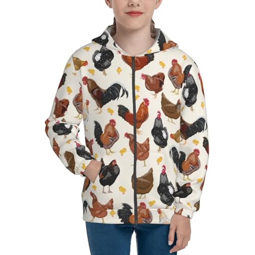 Roosters and Chickens Kids Pullover Hoodies Boys Zip Up Sweatshirts Girls Athletic Clothes with Pocket3