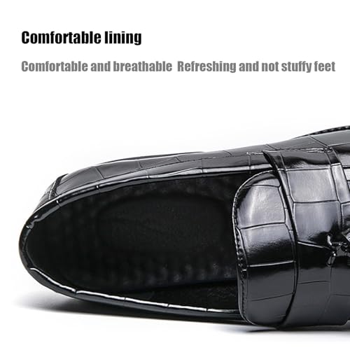 Men's Classic Leather Printed Dress Loafers with Tassel Fashion Round Toe Slip On Comfort Soft Sole Chunky Heel Formal Dress Shoes for Party Wedding Business Work Office4