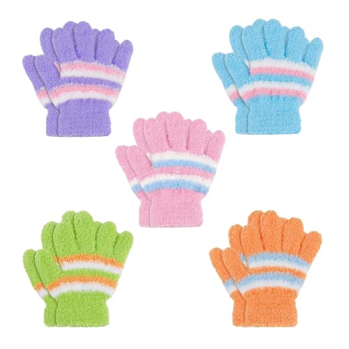 Defrsk 5 Paar Kinder Handschuhe Strick Winterhandschuhe Weiß Handschuhe Finger Jungen Handschuhe für Mädchen (Bunt)