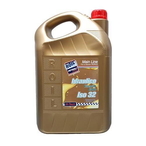 5 Litri di Roil Olio idraulico VG ISO 32 "NUOVA FORMULA CON POLIMERO ELASTOMERO" con più elasticità e durata delle parti in gomma, antischiuma e antiusura per sistemi oleodinamici e idrostatici