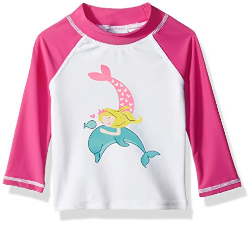 Flap Happy Girls' Baby UPF 50+ Graphic Rash Guard Swim Top, Malibu Mermaid, 6M