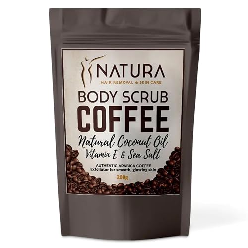 Natura Spa Coffee Body Scrub with Coconut Oil & Vitamin E – Natural Exfoliator for Smooth, Glowing Skin – Reduces Cellulite, Boosts Circulation & Improves Elasticity – Face, Body & Foot, 200g