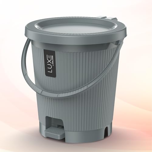 Image of KOLORR Luxe Premium Plastic Pedal Dustbin | Modern Plastic Waste Bin, Trash can with Sleek Design for Home, Kitchen, Office, Bathroom & Washroom - Medium, Grey
