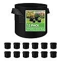 LITLANDSTAR 12 Pack 10 Gallon Grow Bags, Heavy Duty Thickened Non-Woven Aeration Fabric Plant Pots with Handles, Gardening Plant Growing Bags for Vegetable/Flower/Plant/Fruits, Black