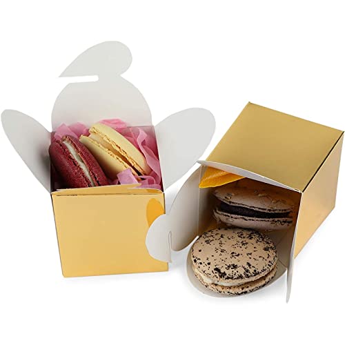100 Pack Gold Foil Party Favor Gift Boxes, Candy Boxes For Mother's Day, Easter, Anniversary, Christmas, Graduation, Engagement Celebrations (2.5 X 2.5 X 2.5 Inches) #TOP3