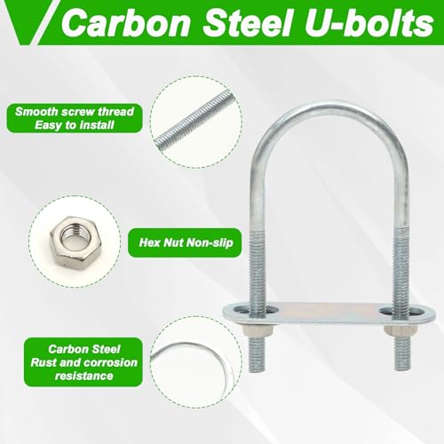 Image of 16 Sets Round U Bolts 1.57 inch(40mm) Inner Width 90mm Length Zinc Plated Steel M6 with Nut, Plate, Washer