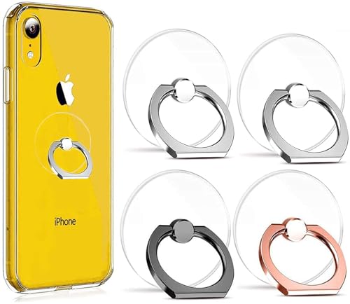 DFsucces Transparent Cell Phone Ring Holder,4 Pcs Phone Stand,360 Degree Rotation Round-Shaped Cell Phone Ring Support Holder,for Various Mobile Smart phones(2Silver+1Black+1Rose Gold)