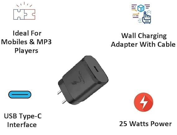 Image of Original 25W Type C Super Fast Charger Adaptor Android Phone Wall Charger for Galaxy S23 Ultra /S23 /S23 Plus /S22 /S22 Ultra /Galaxy Tabs Black(TEN57)