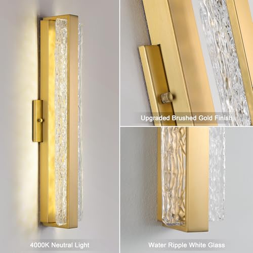 Image of Modern Crystal Wall Sconce, 24 Inch Hardwired Wall Lamp, 4000K Dimmable Gold Sconce Wall Lights Indoor Wall Mount, 34W Wall Light Fixtures for Bathroom Vanity Light, Porch, Washroom