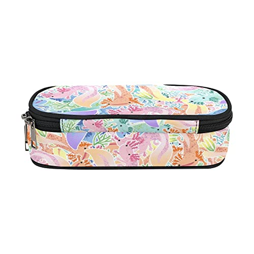 Image of Adorable Axolotls Mexican Pencil Case for Kids Teen Girls Boys 10 In Pouch | Large Capacity Small Makeup Bag for Women, Canvas School Suppies Zipper Office Desk Soft Organizers Travel Pen Box