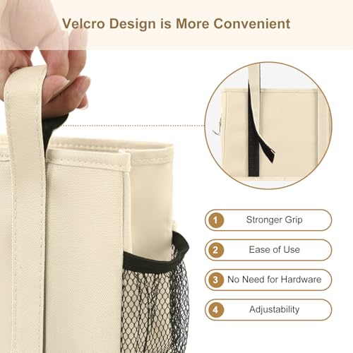 Image of Surblue Bedside Caddy Hanging Organizer Storage Bag for Bunk and Hospital Beds, College Dorm Rooms, Baby Rails, Camp - 4 Pockets, 2 Hooks (Small, Beige)