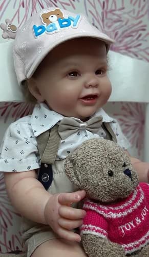 Enjoy with Love 60CM Kleinkind Junge Puppe Weicher Körper Reborn Baby Kodi Bär Lebensechte 3D Malerei mit sichtbaren Adern verwurzeltes Haar Hochwertige Puppe (Brown Eyes) – Bild 4