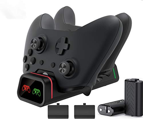 Xbox One X Slim Controller Charger, GYORGKSHI Dual Console Charging Dock Station Stand with 2 x 800mAh Rechargeable Battery Packs for Xbox One X Slim Elite Controllers