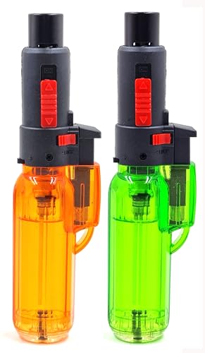 Image of Pack of 02, Penjet Blow Torch Lighter with 2-in-1 Adjustable Flame Button & Safety Lock I Refillable Culinary Jet Flame Kitchen Gas Lighter for Cooking /BBQ /Baking (2pcs)