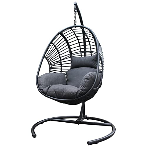 Walnut Pe Wicker Swing Egg Chair With Antracite Color Cushion And Black Color Base, For Outdoor Indoor, Black Color #TOP29
