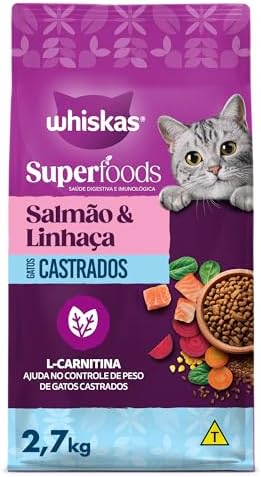 Ração Whiskas Superfoods Salmão e Linhaça Gatos Adultos Castrados...
