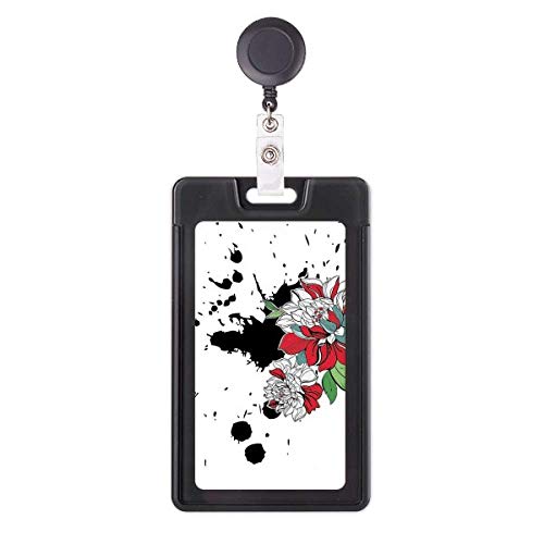 Porte-badge rétractable pivoine aquarelle anti-perte pour pass d'accès