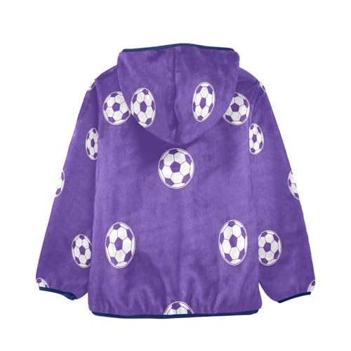 Purple with Soccer Balls Toddler Fleece Jacket Girl Boys Hooded Fleece Jacket Coat Warm Outwear Zip-up 3-10T2