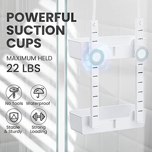 Leverloc Shower Caddy Over Shower Head Adjustable Anti-Swing With Strong Suction Cup, Over The Door Shower Caddy With Soap Holer For Bathroom, Shower Organizer Hanging, Plastic White #TOP1
