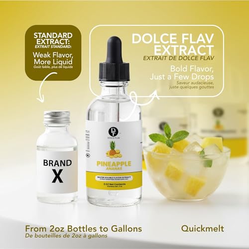 Image of Dolce Flav Natural Pineapple Extract - 2 oz Water-Soluble Pure Pineapple Flavoring Drops for Baking, Drinks & Desserts | Highly Concentrated | Sugar Free | Allergen Free | Made in USA
